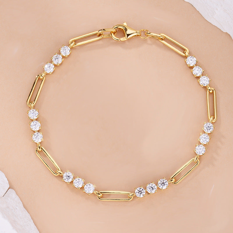 S925 Round-Cut Moissanite Bracelet With Paper Clip Design【6.2#57】