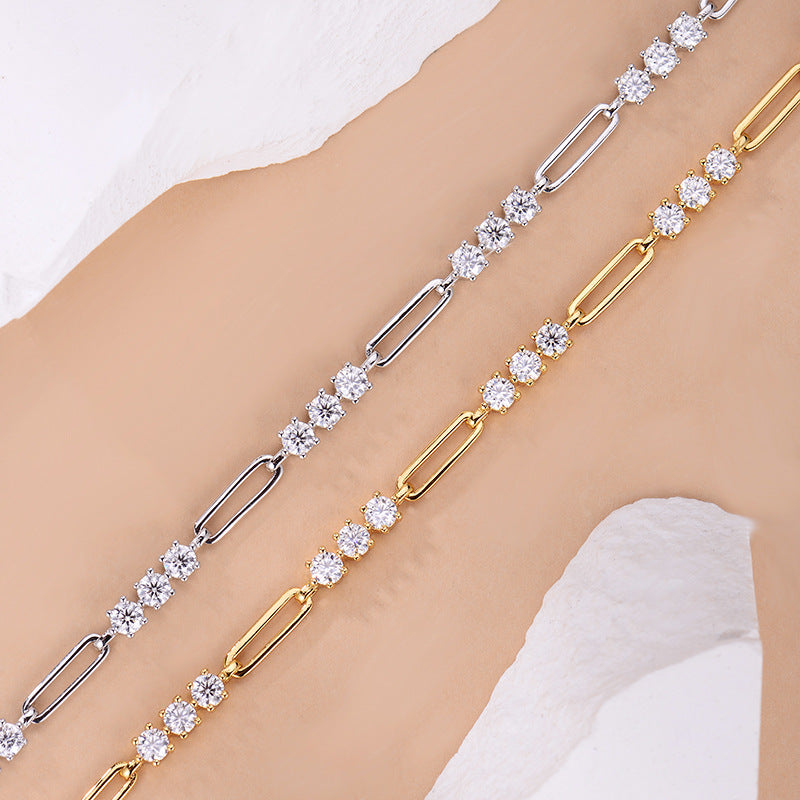 S925 Round-Cut Moissanite Bracelet With Paper Clip Design【6.2#57】