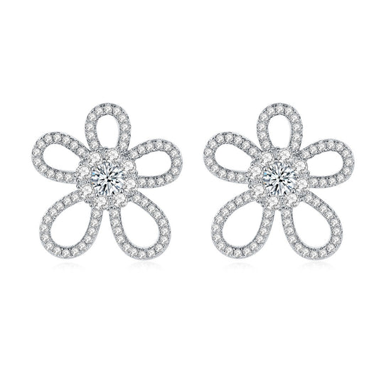 S925 Round-Cut Full Moissanite Earrings With Flower Design【6.2#28】