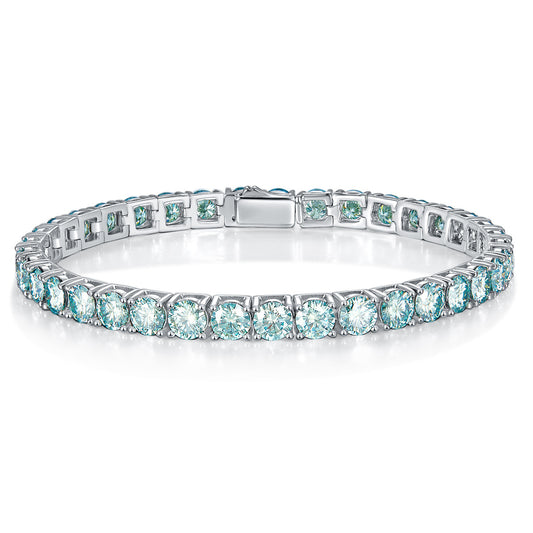 S925 Round-Cut Green Full Moissanite Bracelet【6.2#17】