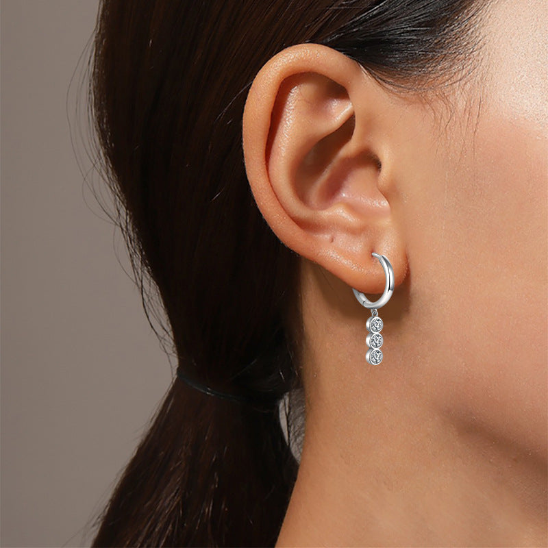 S925 Round-Cut Moissanite Hoop Earrings 0.2CT*3【6.2#60】
