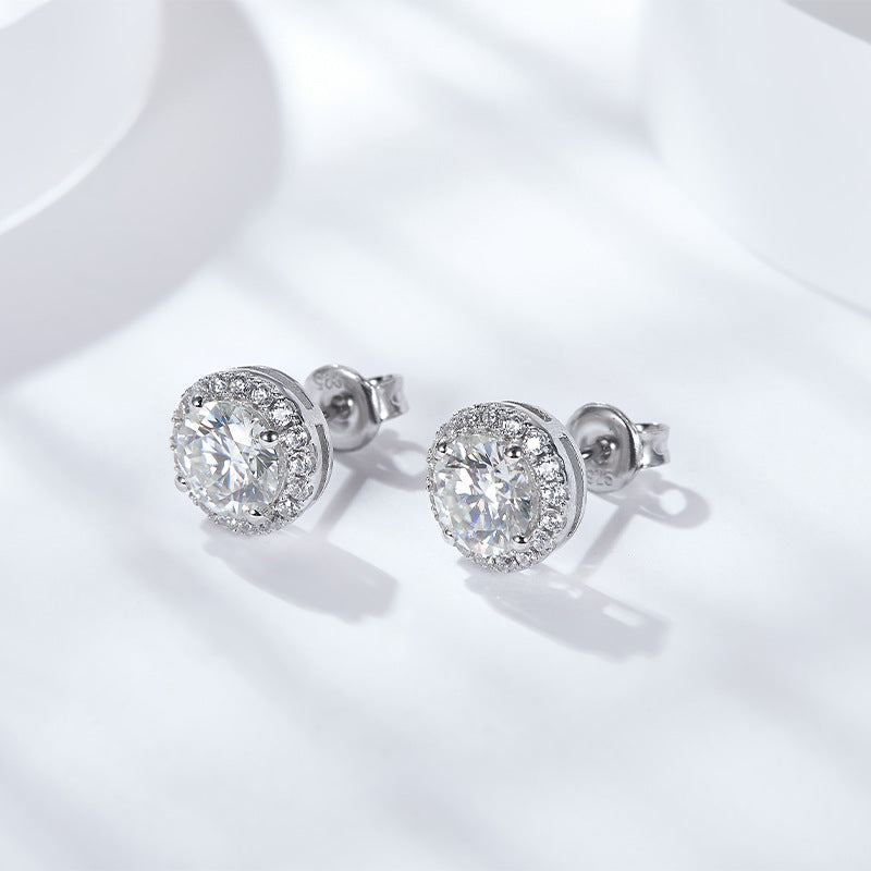 S925 Round-Cut Round Wrapped Stud Earrings 0.5CT&1CT 【6.2#49】