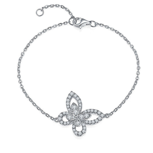 S925 Round-Cut Full Moissanite Bracelet With Butterfly Design【6.2#40】