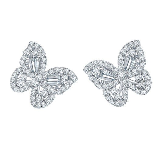 S925 Round-Cut Full Moissanite Earrings With Butterfly Design【6.2#15】