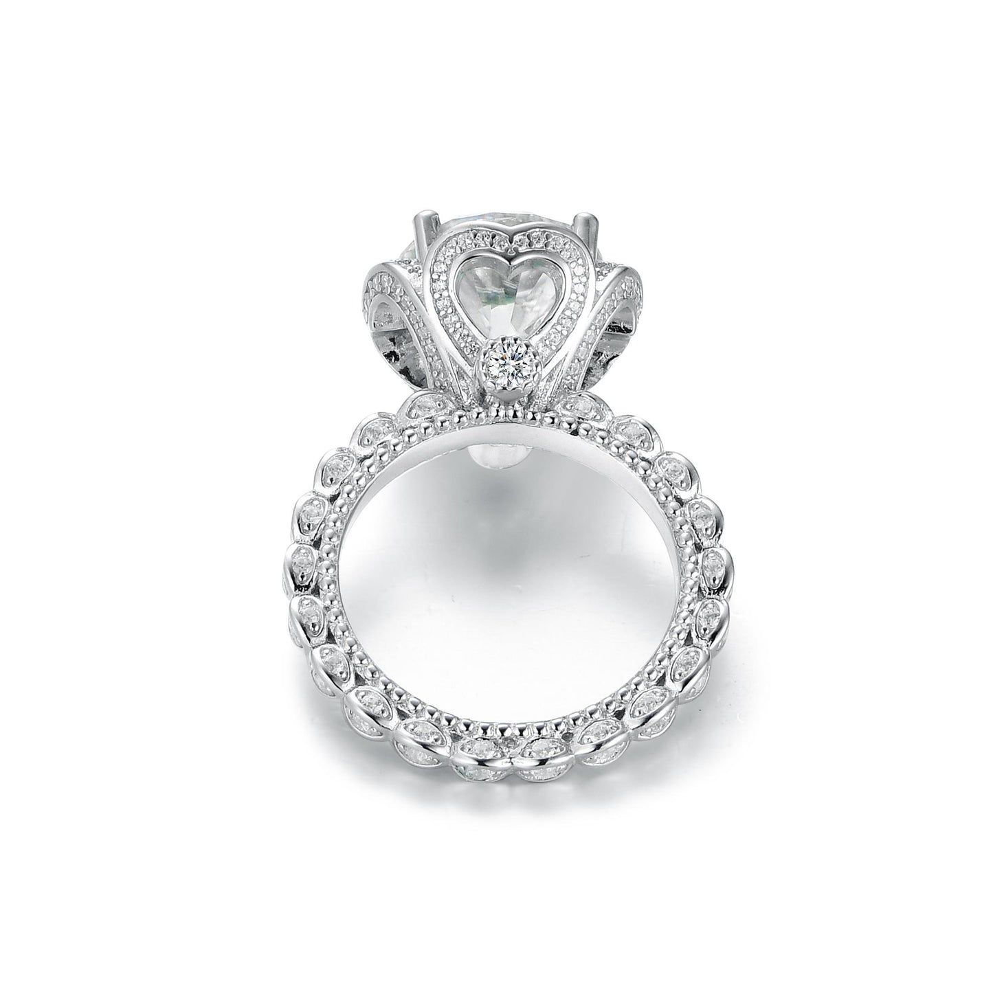 S925 Round-Cut Moissanite Plating Ring 5CT With "Blossom" Design Named "Jasmine" 【2#2】