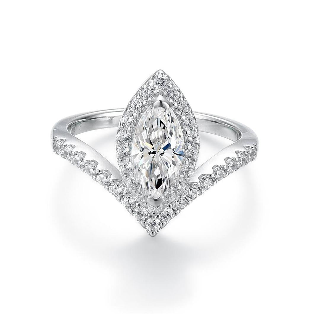 S925 Marquise-Cut Moissanite Plating Ring With V Band 1CT 【2#7】