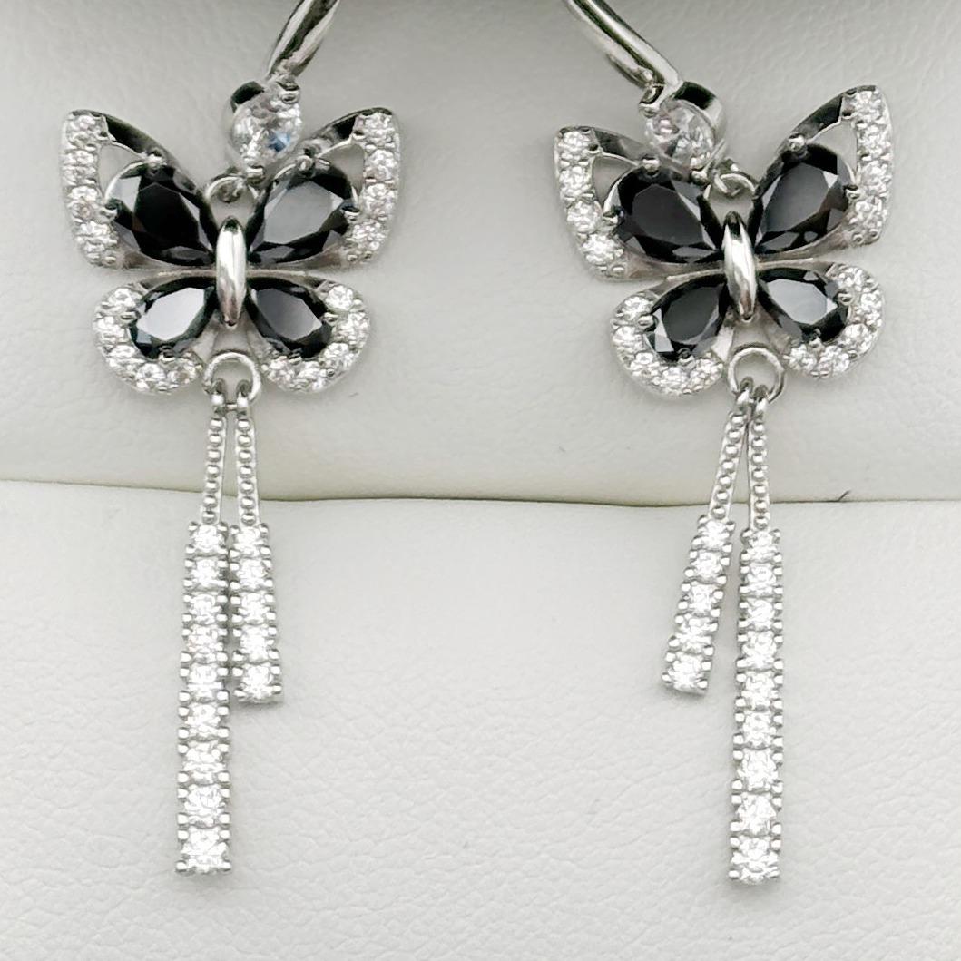 S925 Pear-Cut Moissanite Black Butterfly Drop Earrings 0.3CT*4+0.5CT*4 【3#10】