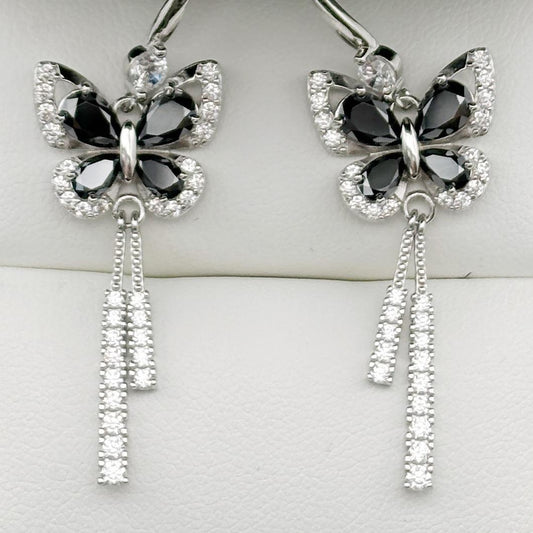 S925 Pear-Cut Moissanite Black Butterfly Drop Earrings 0.3CT*4+0.5CT*4 【3#10】