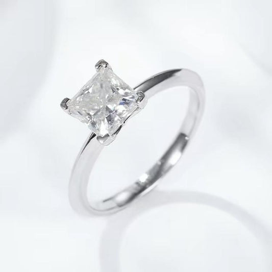 S925 Princess-Cut Solitaire Moissanite Ring 【6#36】