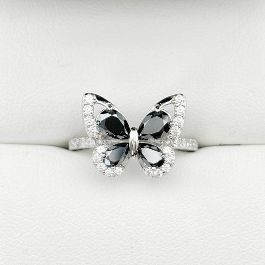 S925 Pear-Cut Black Moissanite Butterfly Rings 0.3CT*2+0.5CT*2  【3#29】